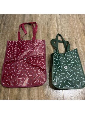 Lululemon Logo Snap Tote Bag Set Small Medium Shopping Carry Bag